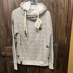 Naketano White and Blue Cowl Sweater